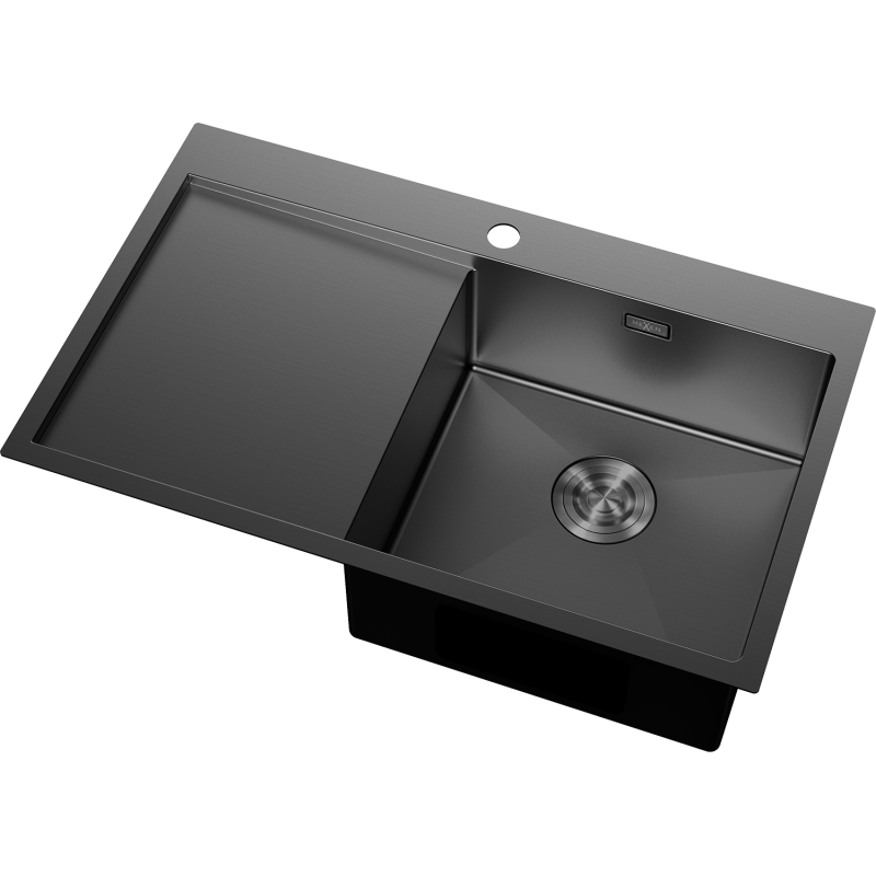 Mexen Exar nerūdijančio plieno kriauklė 1-dubens su dešiniuoju nutekėjimu 780 x 480 mm, juoda - 6434781010P-70