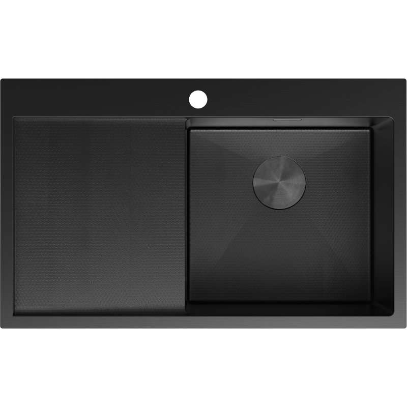 Mexen Exar plieninė virtuvinė plautuvė 1 kamerinė su nusausėjimu dešinė 780 x 480 mm, juoda HC - 6434781010P-70HC