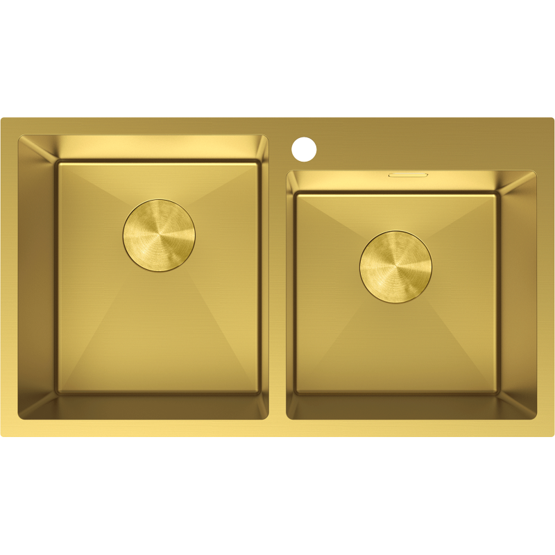 Mexen Xorin plieninė dviejų skyrių kriauklė 780 x 450 mm, auksinė - 6441782000-55