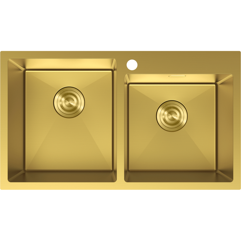 Mexen Xorin plieninė dviejų skyrių kriauklė 780 x 450 mm, auksinė - 6441782000-55