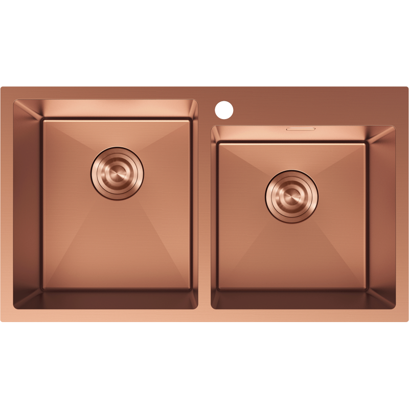 Mexen Xorin plieninis dviejų skyrių kriauklė 780 x 450 mm, varis - 6441782000-65