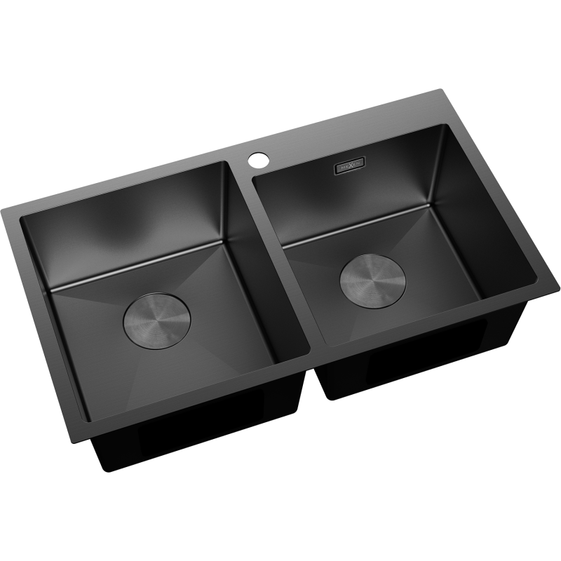 Mexen Xorin plieninė dviejų kamerų kriauklė 780 x 450 mm, juoda - 6441782000-70