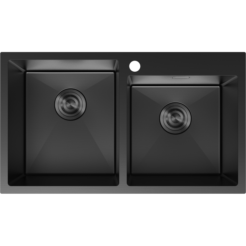 Mexen Xorin plieninė dviejų kamerų kriauklė 780 x 450 mm, juoda - 6441782000-70