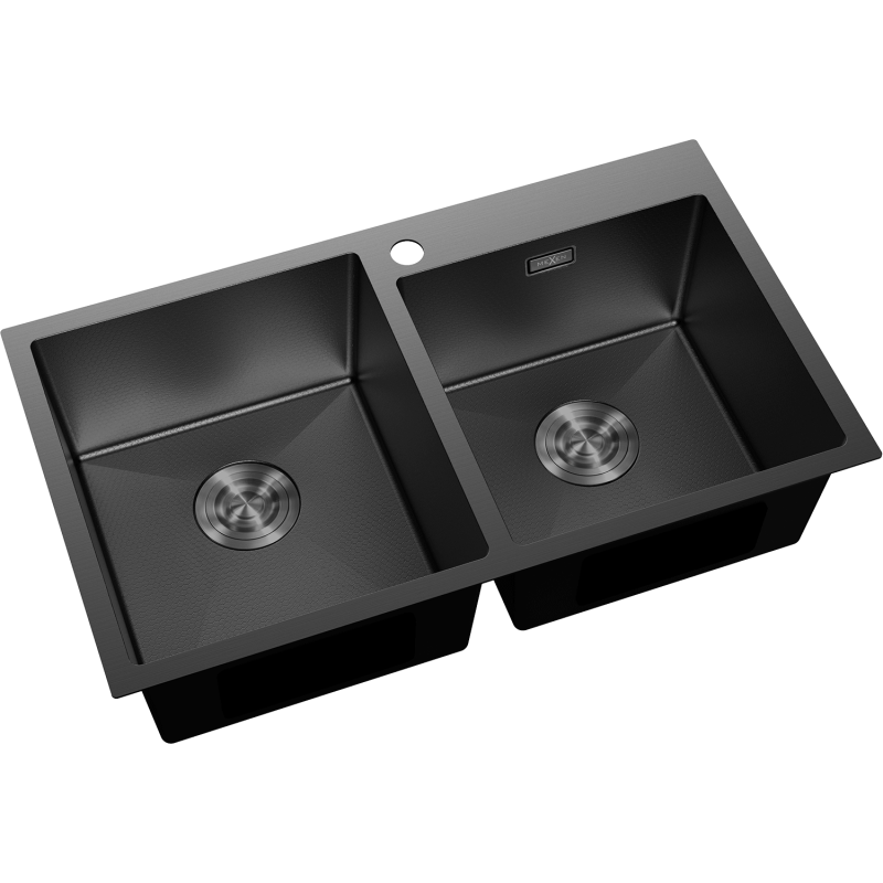 Mexen Xorin dviejų skyrių nerūdijančio plieno kriauklė 780 x 450 mm, juoda HC - 6441782000-70HC