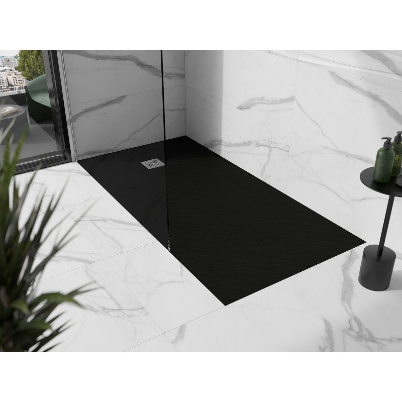 Mexen Stone+ stačiakampė kompozitinė dušo kabina 180 x 90 cm, juoda - 44709018