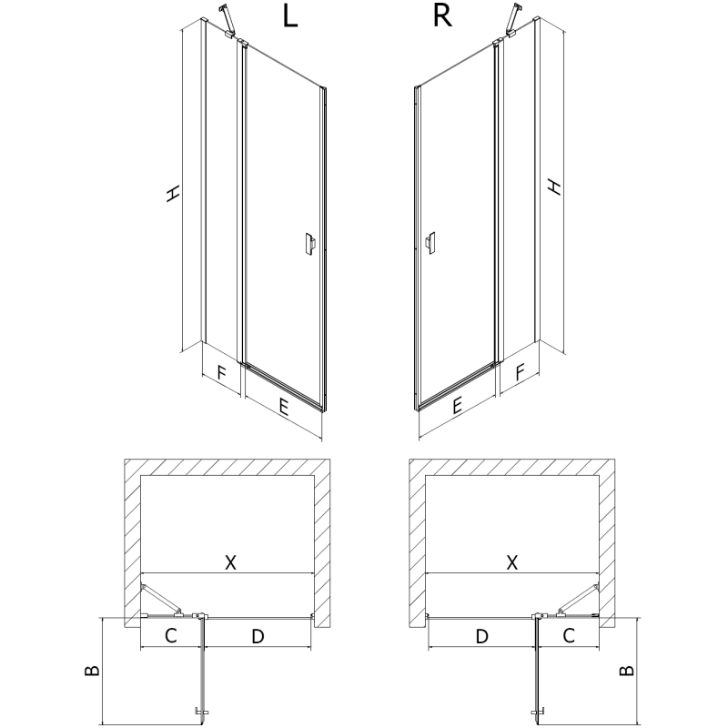 Mexen Mist dešinės pusės dušo durys 120 cm, juodas rėmas, juodos - 8A4-120-000-70-70-P