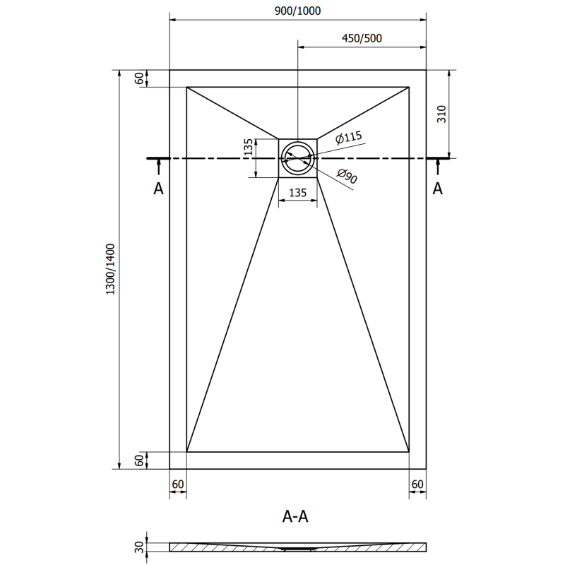 Mexen Stone+ stačiakampis kompozitinis dušo padėklas 140 x 100 cm, juodas - 44701014