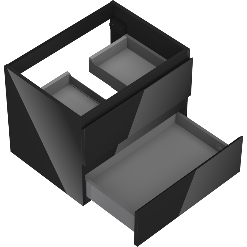 Mexen Orio vonios kambario spintelė po praustuvu 60 cm, 2 stalčiai, juodas blizgesys - 91A10-06047-2-BFF70