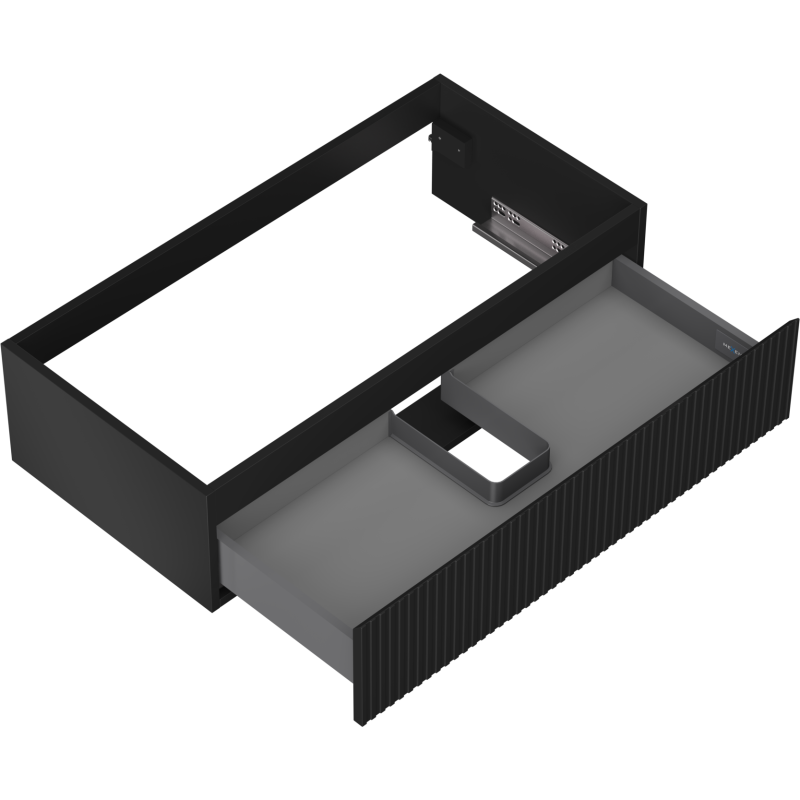 Mexen Rivel vonios kambario spintelė po praustuvu 90 cm, 1 stalčius, rifliuota, juoda matinė - 91A20-09023-1-BF71