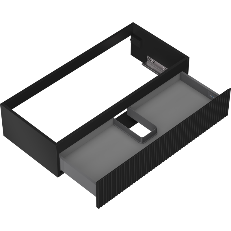 Mexen Rivel vonios kambario spintele po praustuvu 100 cm, 1 stalčius, grioveliais, juoda matinė - 91A20-10023-1-BF71