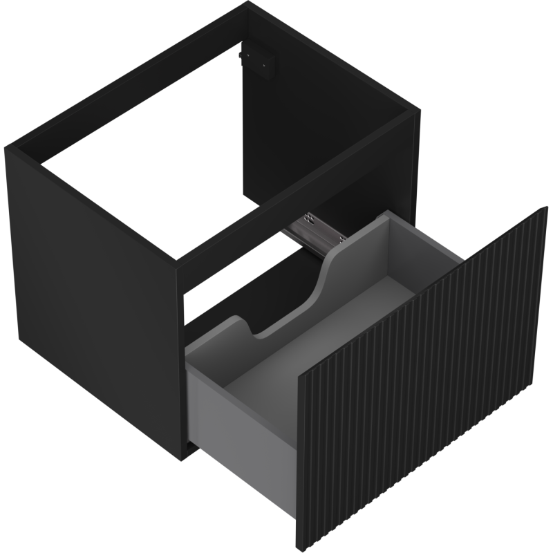 Mexen Rivel vonios kambario spintelė po kriaukle 60 cm, 1 stalčius, grioveliais, juoda matinė - 91A20-06047-1-BF71