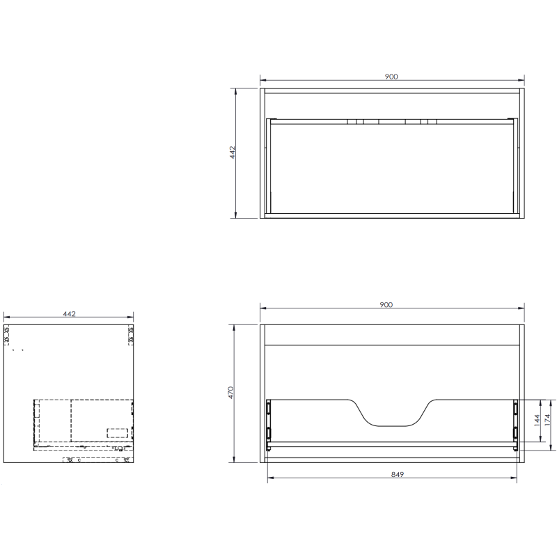 Mexen Rivel vonios spintelė po praustuvu 90 cm, 1 stalčius, rifliuotas, riešutas - 91A20-09047-1-BF86