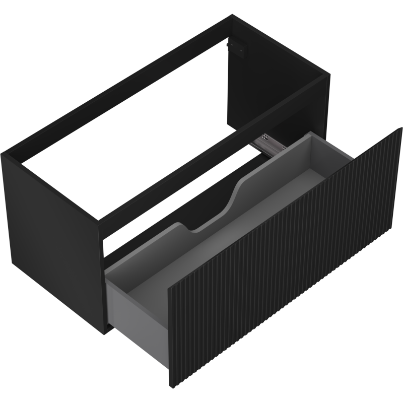 Mexen Rivel vonios kambario spintelė, 100 cm, 1 stalčius, rifliuota, juoda matinė - 91A20-10047-1-BF71