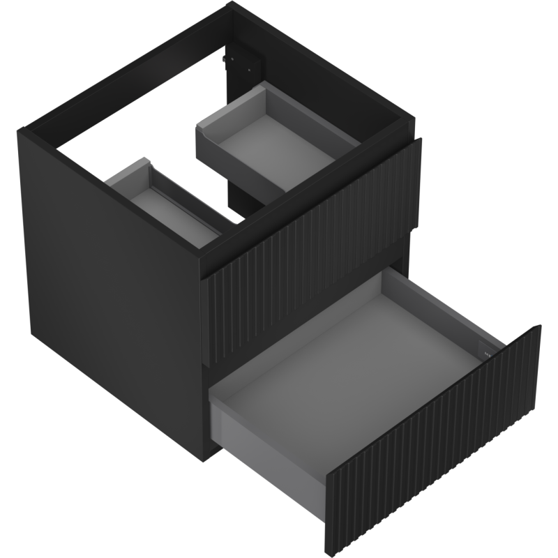 Mexen Rivel vonios spintelė po praustuvu 50 cm, 2 stalčiai, rifliuotas, juodas matinis - 91A20-05047-2-BFF71