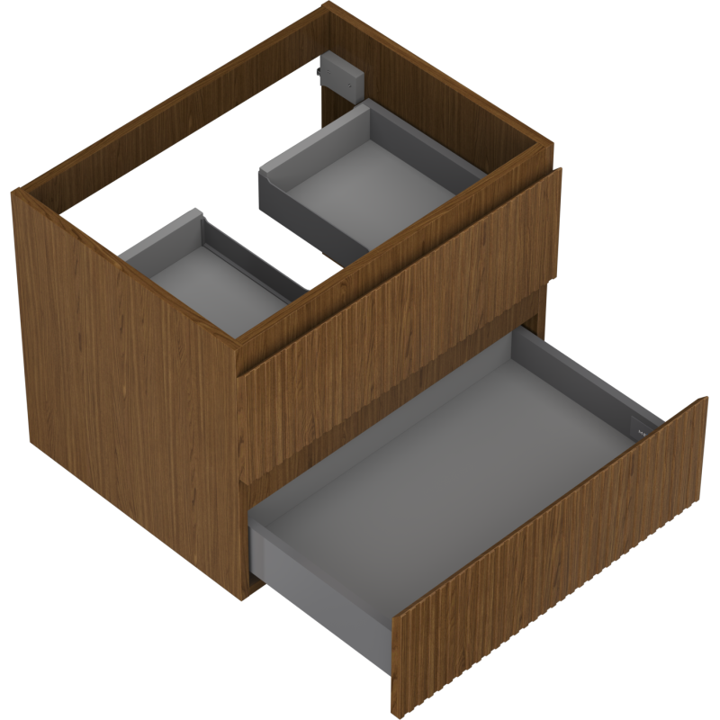 Mexen Rivel vonios kambario spintelė po praustuvu 60 cm, 2 stalčiai, rifliuota, riešutas - 91A20-06047-2-BFF86