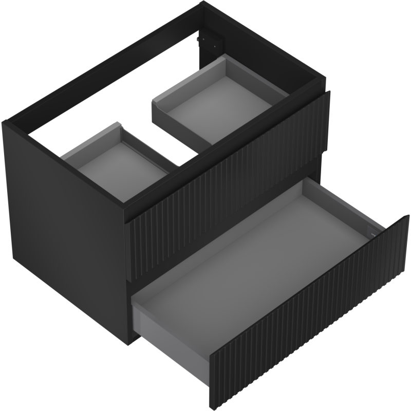 Mexen Rivel vonios spintelė po praustuvu 70 cm, 2 stalčiai, rifliuota, juoda matinė - 91A20-07047-2-BFF71