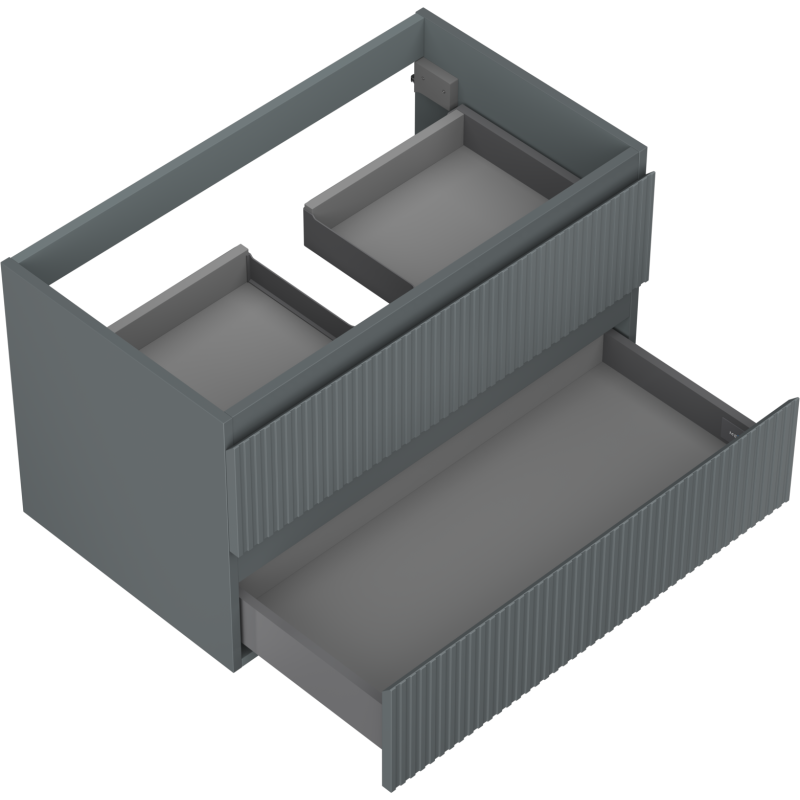 Mexen Rivel vonios kambario spintelė po praustuvu 80 cm, 2 stalčiai, rifliuota, matinė grafito spalva - 91A20-08047-2-BFF66