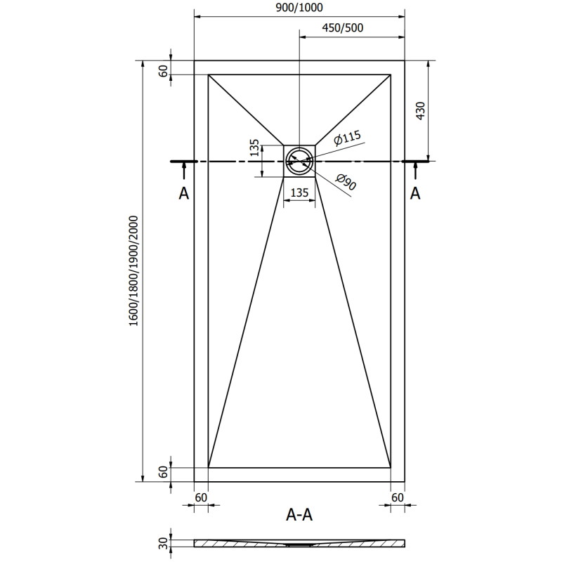 Mexen Stone+ stačiakampė kompozitinė dušo dėžė 180 x 100 cm, antracitas - 44711018