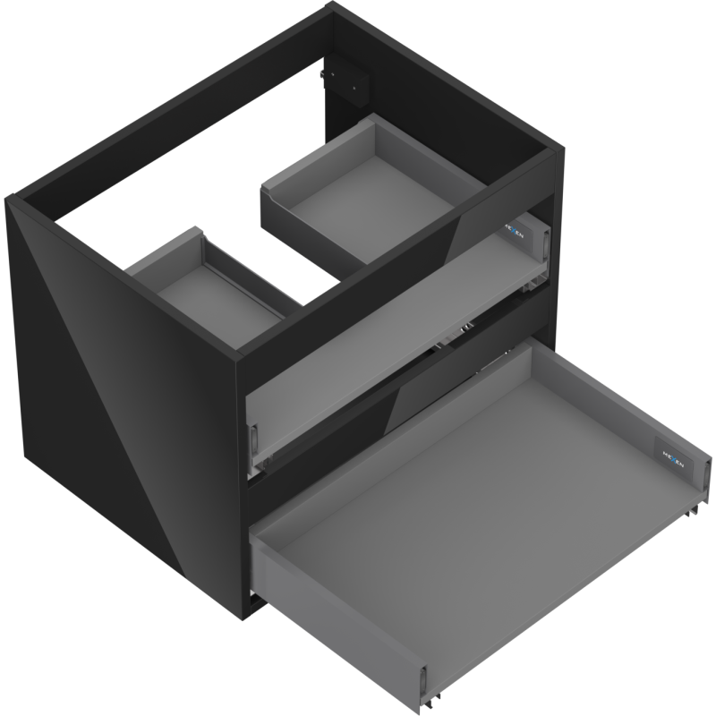 Mexen Box-A spintelės korpusas po praustuvu 60 cm, 2 stalčiai, juoda blizgi - 91AX0-0600-470-2-70