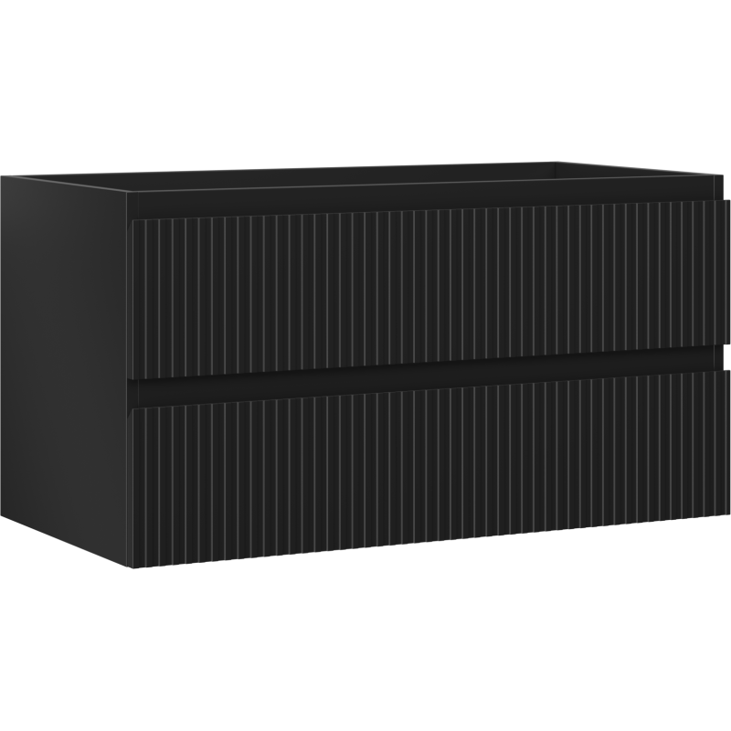 Mexen Rivel vonios kambario spintelė po praustuvu 90 cm, 2 stalčiai, rifliuota, juoda matinė - 91A20-09047-2-BFF71