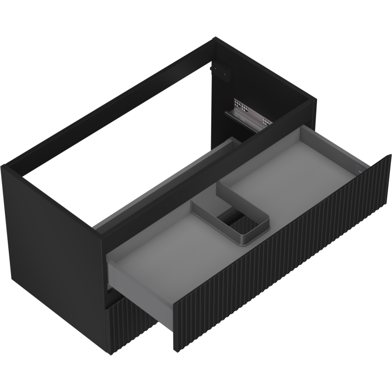 Mexen Rivel vonios kambario spintelė po praustuvu 90 cm, 2 stalčiai, rifliuota, juoda matinė - 91A20-09047-2-BFF71