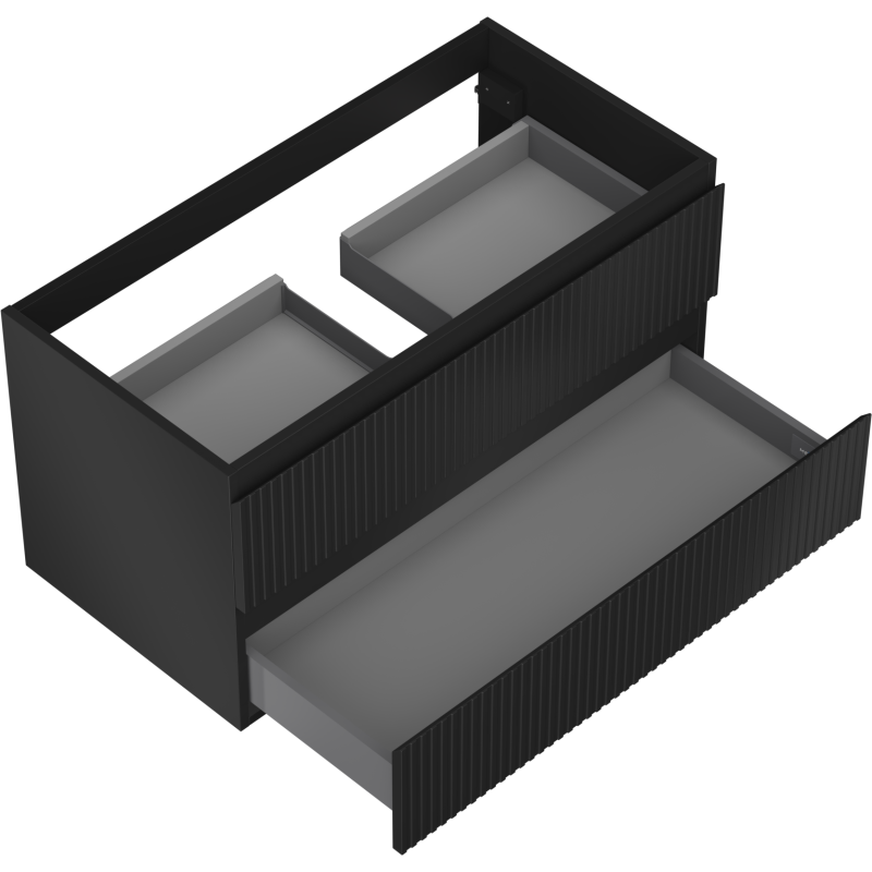 Mexen Rivel vonios kambario spintelė po praustuvu 90 cm, 2 stalčiai, rifliuota, juoda matinė - 91A20-09047-2-BFF71