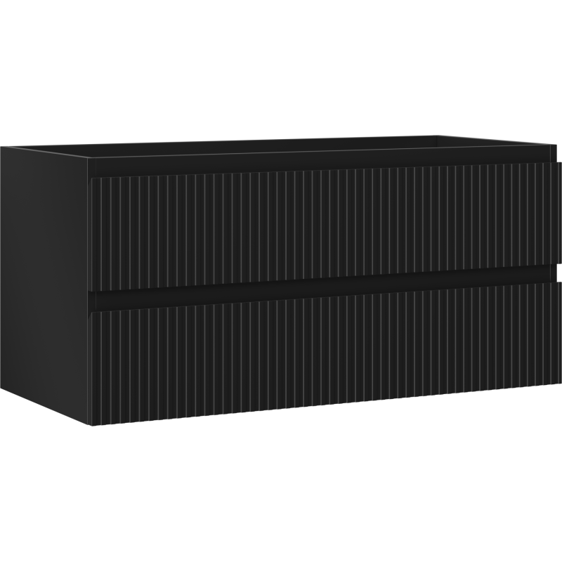 Mexen Rivel vonios kambario spintelė po praustuvu 100 cm, 2 stalčiai, rifliuota, juoda matinė - 91A20-10047-2-BFF71