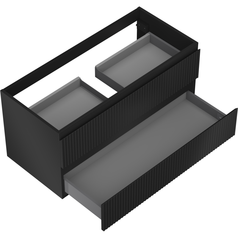 Mexen Rivel vonios kambario spintelė po praustuvu 100 cm, 2 stalčiai, rifliuota, juoda matinė - 91A20-10047-2-BFF71