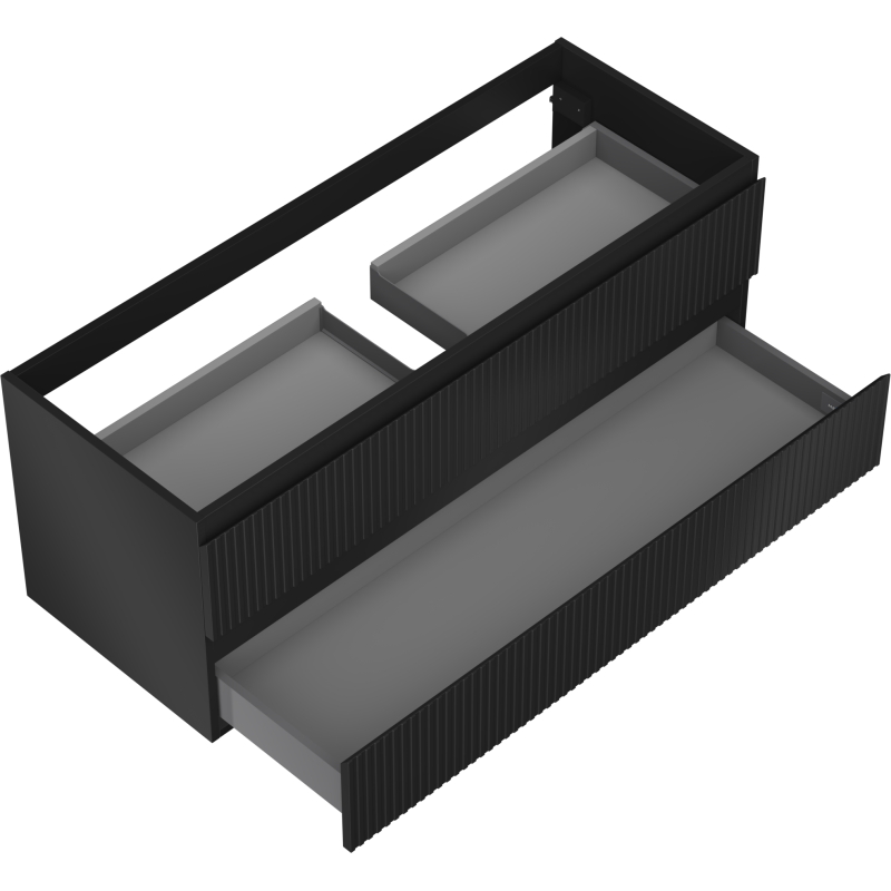 Mexen Rivel vonios spintelė po praustuvu 120 cm, 2 stalčiai, grioveliai, juodas matas - 91A20-12047-2-BFF71