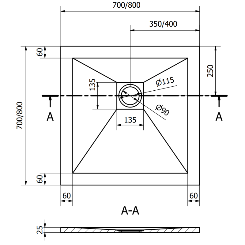 Mexen Stone+ kompozitinis kvadratinis dušo padėklas 80 x 80 cm, juodas - 44708080