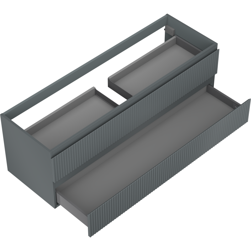 Mexen Rivel vonios kambario spintelė po praustuvu 140 cm, 2 stalčiai, rifliuota, grafito matinė - 91A20-14047-2-BFF66