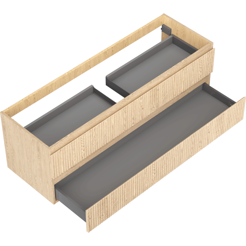 Mexen Rivel vonios kambario spintelė po praustuvu 140 cm, 2 stalčiai, rifliuota, ąžuolas - 91A20-14047-2-BFF81