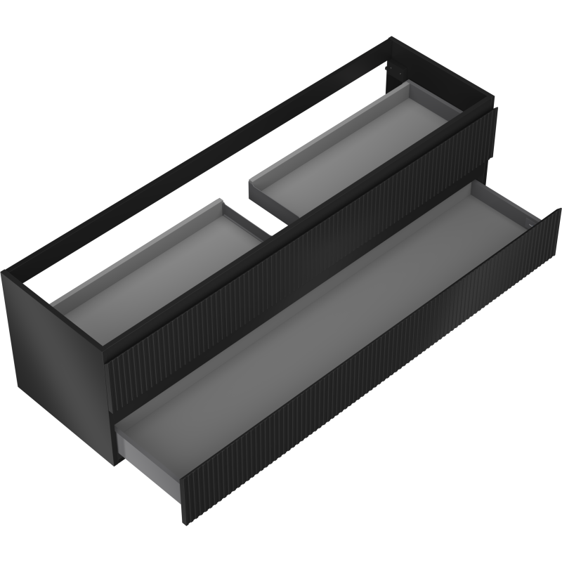 Mexen Rivel vonios spintelė po kriaukle 160 cm, 2 stalčiai, rifliuota, juoda matinė - 91A20-16047-2-BFF71