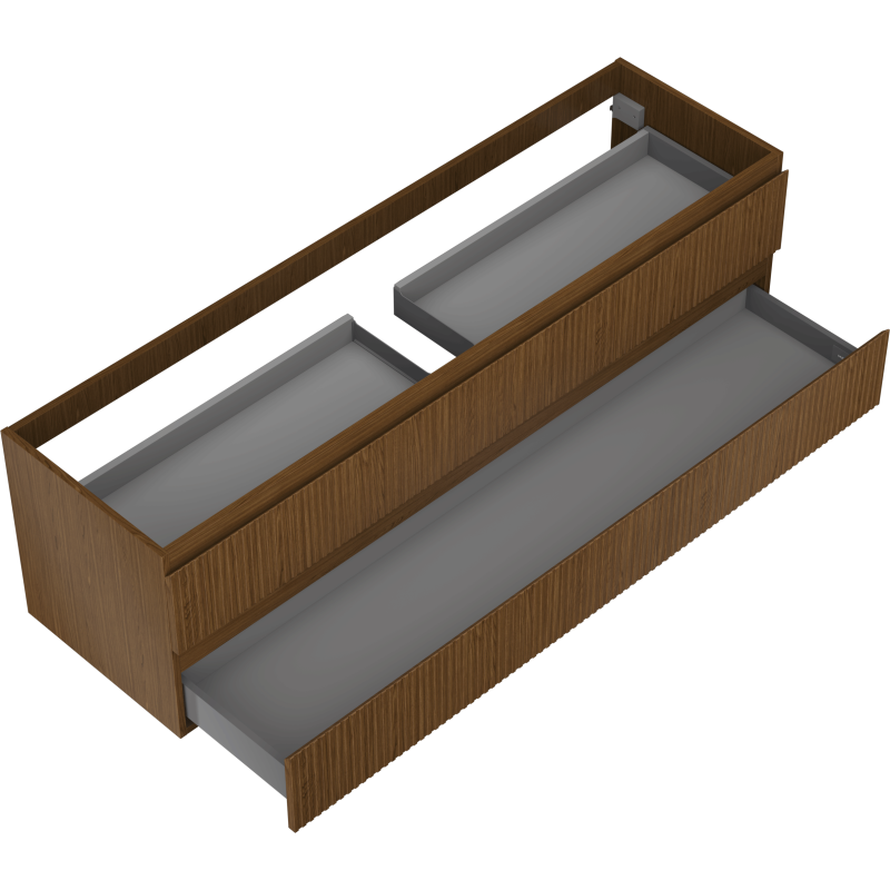 Mexen Rivel vonios kambario spintelė po praustuvu 160 cm, 2 stalčiai, rifliuota, riešutas - 91A20-16047-2-BFF86