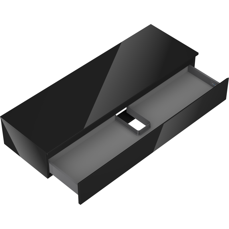 Mexen Orio vonios spintelė po kriaukle 140 cm su stalviršiu, 1 stalčius, juodas blizgesys - 91A10-14023-1-BFC70