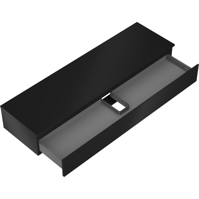 Mexen Orio vonios spintelė su kriauklės pagrindu 160 cm su stalviršiu, 1 stalčius, juoda matinė - 91A10-16023-1-BFC71