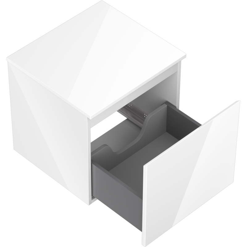 Mexen Orio vonios kambario spintelė po praustuvu 50 cm su stalviršiu, 1 stalčius, blizgi balta - 91A10-05047-1-BFC00