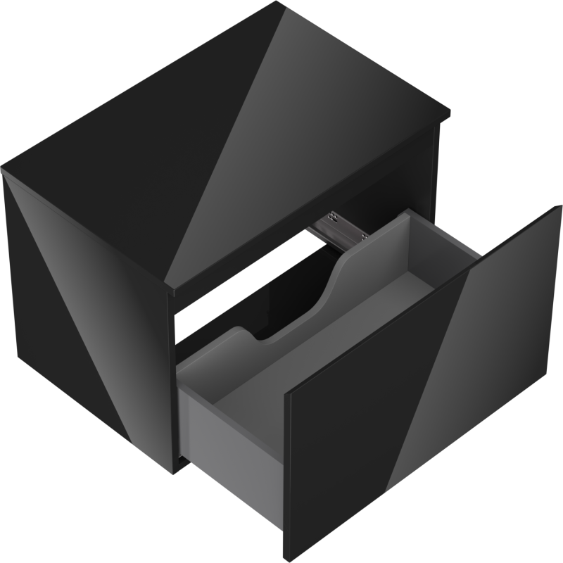 Mexen Orio vonios spintelė po praustuvu 70 cm su stalviršiu, 1 stalčius, juodas blizgesys - 91A10-07047-1-BFC70