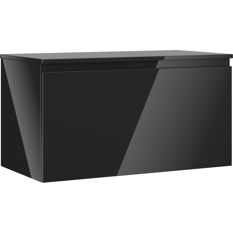Mexen Orio vonios spintelė po kriaukle 90 cm su stalviršiu, 1 stalčius, juoda blizgi - 91A10-09047-1-BFC70