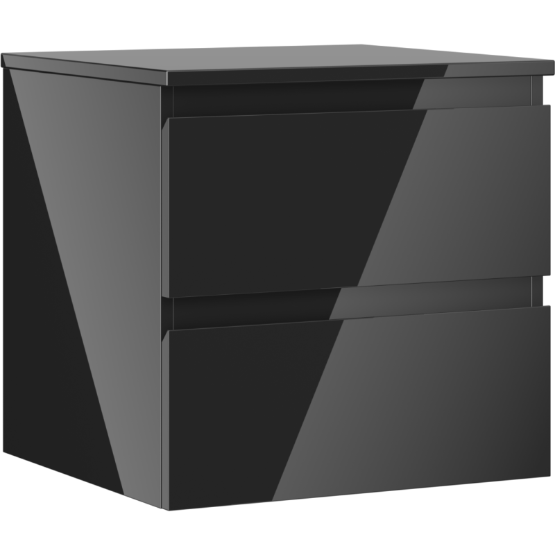 Mexen Orio vonios spintelė po kriaukle 50 cm su stalviršiu, 2 stalčiai, blizgi juoda - 91A10-05047-2-BFFC70