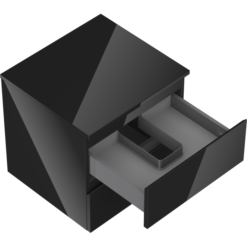 Mexen Orio vonios spintelė po kriaukle 50 cm su stalviršiu, 2 stalčiai, blizgi juoda - 91A10-05047-2-BFFC70