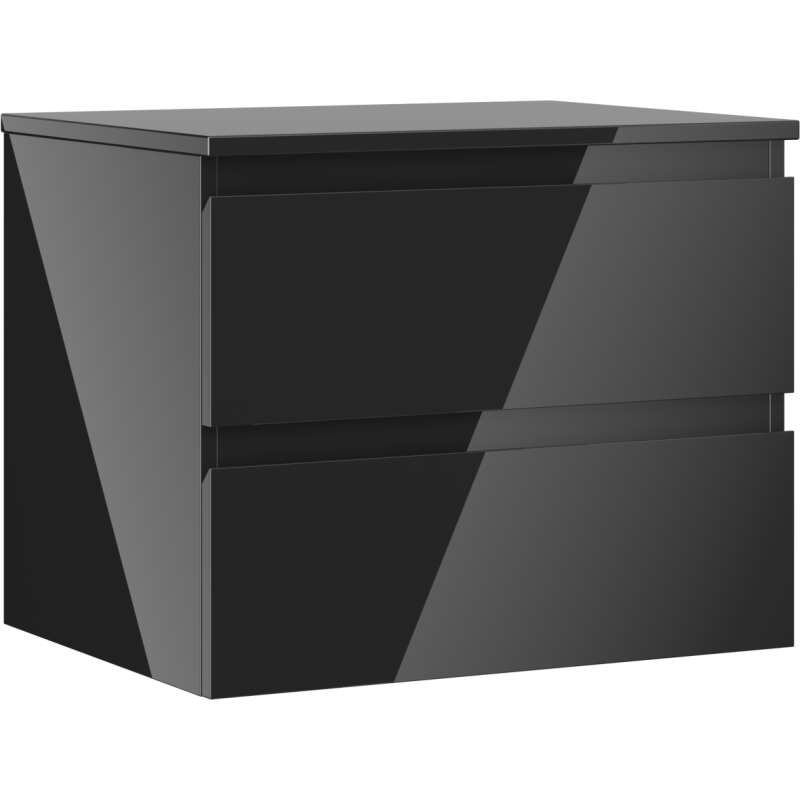 Mexen Orio vonios spintelė po kriaukle 60 cm su stalviršiu, 2 stalčiai, juodas blizgesys - 91A10-06047-2-BFFC70