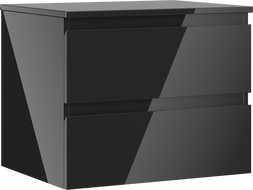 Mexen Orio vonios spintelė po kriaukle 60 cm su stalviršiu, 2 stalčiai, juodas blizgesys - 91A10-06047-2-BFFC70