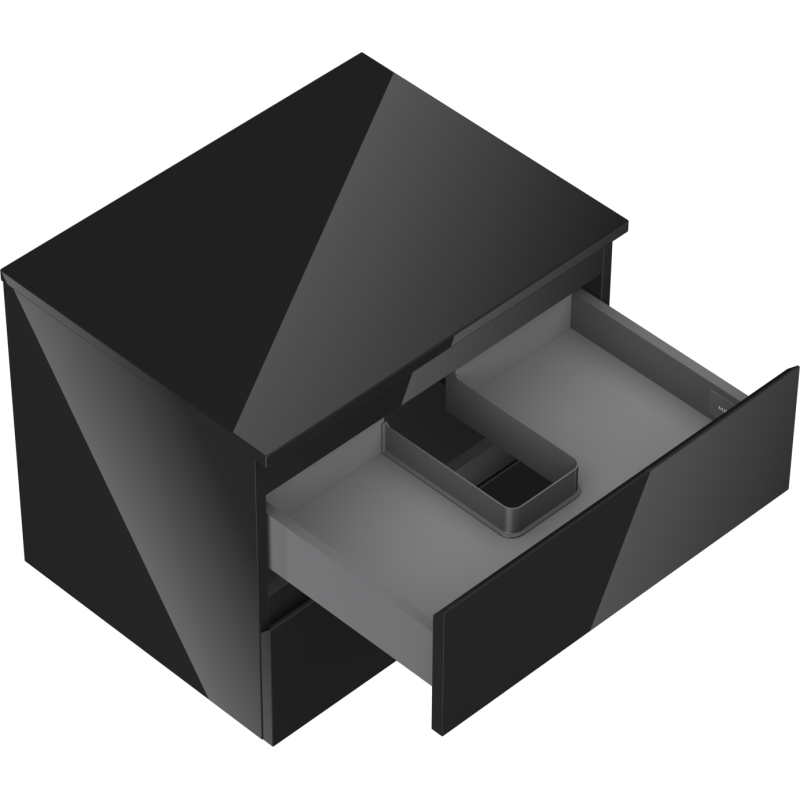 Mexen Orio vonios spintelė po kriaukle 60 cm su stalviršiu, 2 stalčiai, juodas blizgesys - 91A10-06047-2-BFFC70