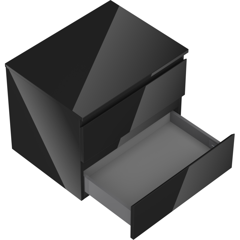 Mexen Orio vonios spintelė po kriaukle 60 cm su stalviršiu, 2 stalčiai, juodas blizgesys - 91A10-06047-2-BFFC70