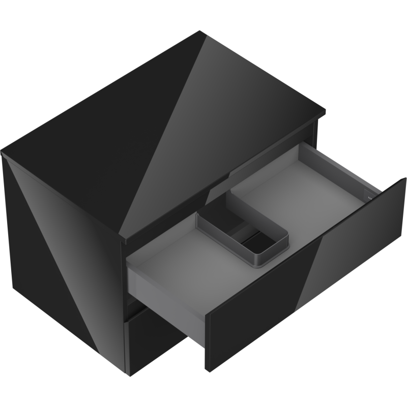 Mexen Orio vonios kambario spintelė po praustuvu 70 cm su stalviršiu, 2 stalčiai, juodas blizgesys - 91A10-07047-2-BFFC70