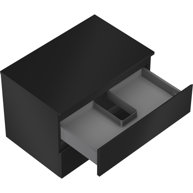 Mexen Orio vonios spintelė po praustuvu 70 cm su stalviršiu, 2 stalčiai, juoda matinė - 91A10-07047-2-BFFC71