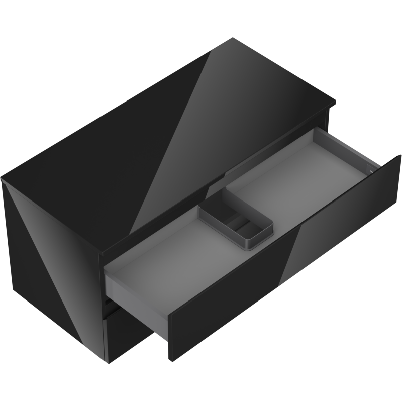 Mexen Orio vonios kambario spintelė po praustuvu 100 cm su stalviršiu, 2 stalčiai, juodas blizgesys - 91A10-10047-2-BFFC70