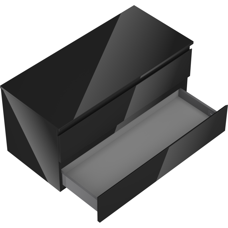 Mexen Orio vonios kambario spintelė po praustuvu 100 cm su stalviršiu, 2 stalčiai, juodas blizgesys - 91A10-10047-2-BFFC70