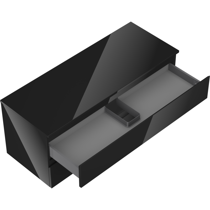 Mexen Orio vonios spintele po praustuvu 120 cm su stalviršiu, 2 stalčiai, juodas blizgus - 91A10-12047-2-BFFC70